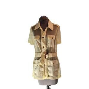 Solid & Striped Womens Size M Button Down Belted Short Sleeve Sheer Shacket